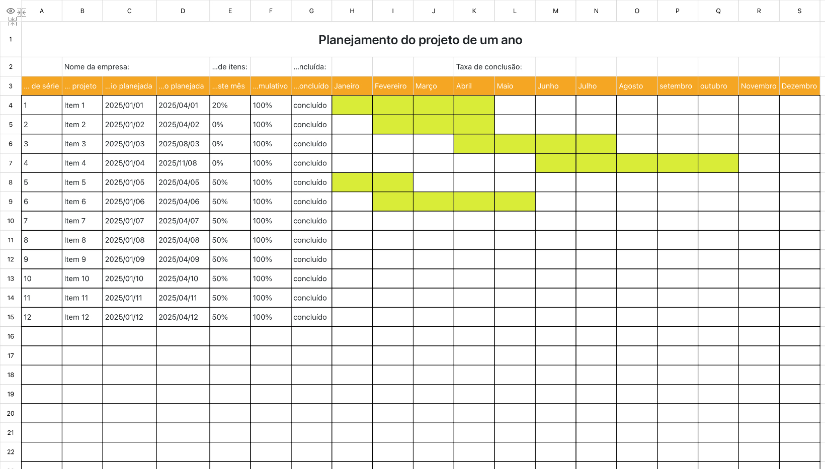 Planejamento do projeto de um ano